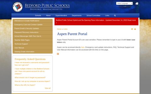 Aspen Parent Portal | Bedford Public Schools