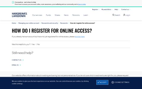 How do I register for online access? - Hargreaves Lansdown