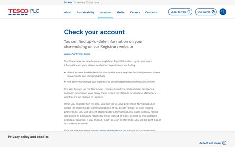 Buying and selling shares - Check your account - Tesco PLC