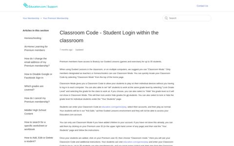 Classroom Code - Student Login within the classroom ...