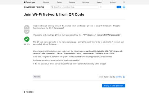 Join Wi-Fi Network from QR Code | Apple Developer Forums
