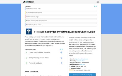 Firstrade Securities Investment Account Online Login - CC Bank
