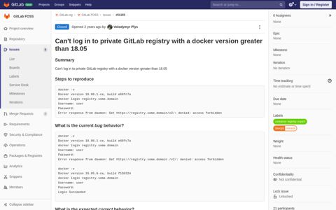 Can't log in to private GitLab registry with a docker version ...