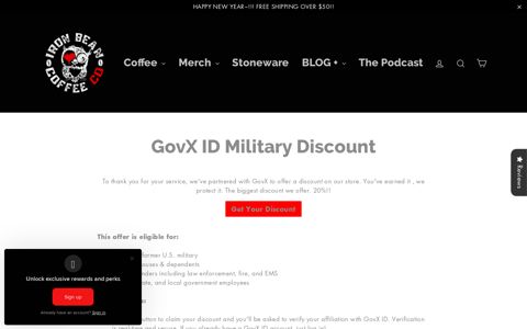 GovX ID Military Discount – Iron Bean Coffee Company