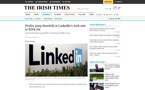 Profits jump threefold at LinkedIn's Irish unit to $294.2m