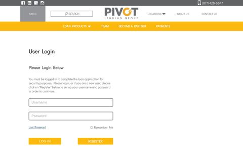 User Login - Pivot Lending Group