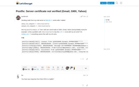 Postfix: Server certificate not verified (Gmail, GMX, Yahoo ...
