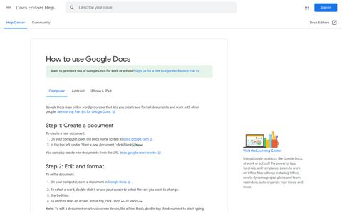 How to use Google Docs - Computer - Docs Editors Help