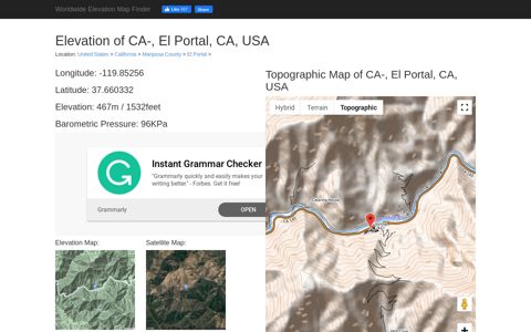 Elevation of CA-, El Portal, CA, USA - Topographic Map ...