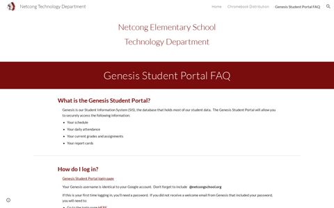 Netcong Technology Department - Genesis Student Portal FAQ