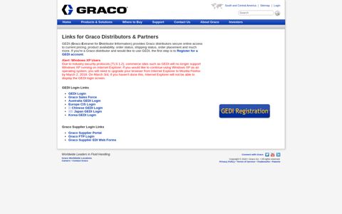 Graco Extranet Distributor Information (GEDI) Login Information