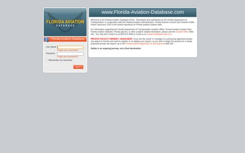 Florida Aviation Database - Login