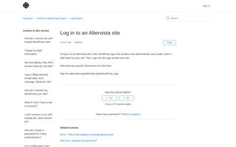 Log in to an Altervista site – Automattic