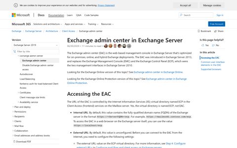 Exchange admin center in Exchange Server | Microsoft Docs