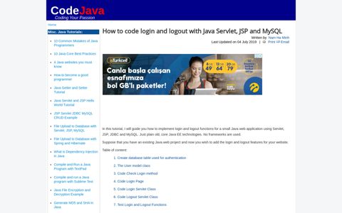 How to code login and logout with Java Servlet, JSP and MySQL