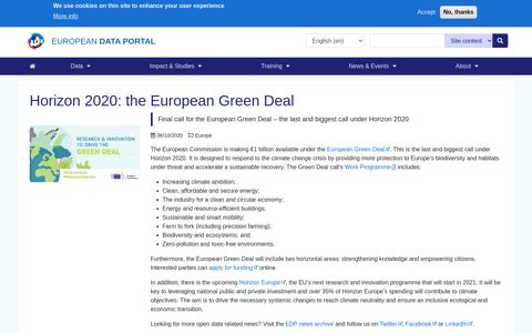 Horizon 2020: the European Green Deal | European Data Portal