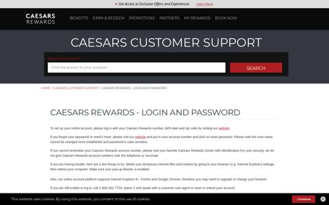 Caesars Rewards - Login and Password