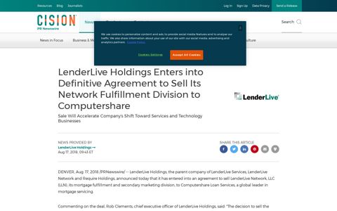 LenderLive Holdings Enters into Definitive Agreement to Sell ...