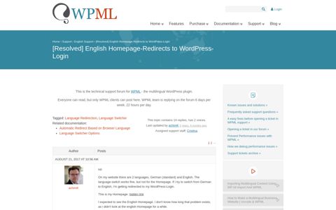 English Homepage-Redirects to WordPress-Login - WPML