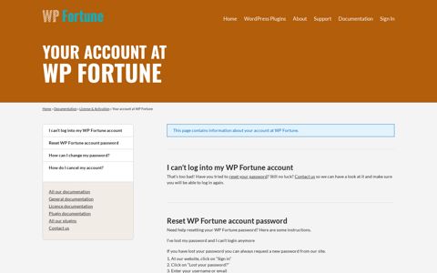 Your account at WP Fortune - WP Fortune
