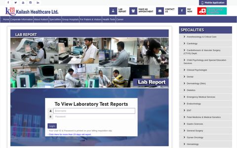 Online Lab Reports | Kailash Hospital