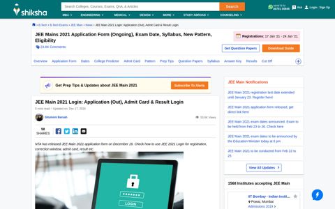 JEE Main 2021 Login: Application, Admit Card & Result Login