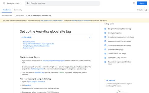 Set up the Analytics global site tag - Analytics Help