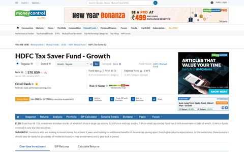 HDFC Tax Saver Fund - Growth [531.862] | HDFC Mutual ...