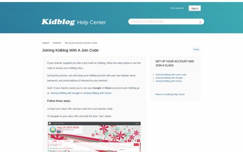 Joining Kidblog with a join code – Support