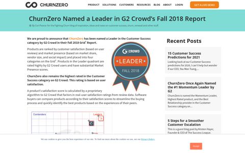 ChurnZero Named a Leader in G2 Crowd's Fall 2018 Report