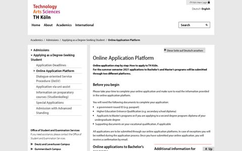 Online Application Platform - TH Köln
