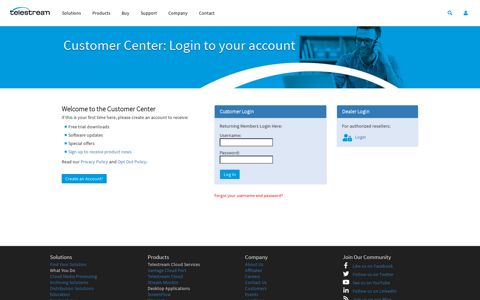 Lightspeed Live Capture - Telestream Customer Center - Login