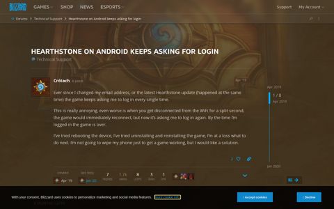 Hearthstone on Android keeps asking for login - Technical ...