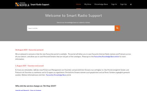 Smart Radio Support | Home - Frontier Nuvola