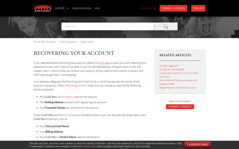 Recovering Your Account – Guild Wars Support