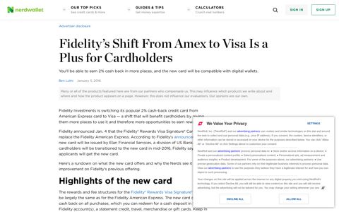 Fidelity's Shift From Amex to Visa Is a Plus for Cardholders ...