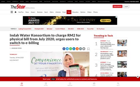 Indah Water Konsortium to charge RM2 for physical bill from ...