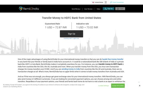 Transfer Money to HDFC Bank from United States - Send ...