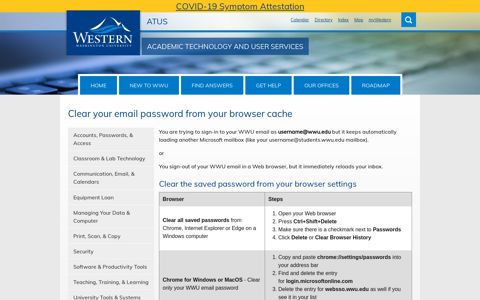 Clear your email password from your browser cache | ATUS