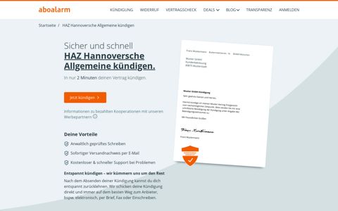 HAZ Hannoversche Allgemeine direkt online kündigen