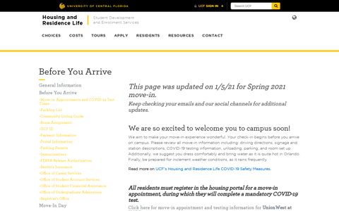 Before You Arrive • Housing and Residence Life • UCF