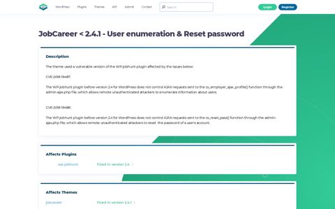 JobCareer < 2.4.1 - User enumeration & Reset password