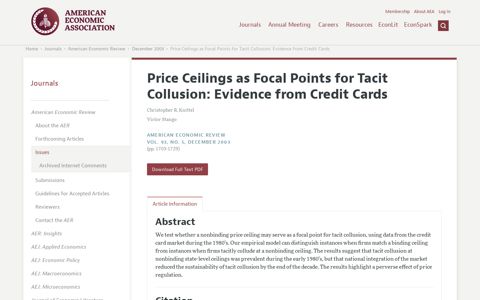 Price Ceilings as Focal Points for Tacit Collusion: Evidence ...