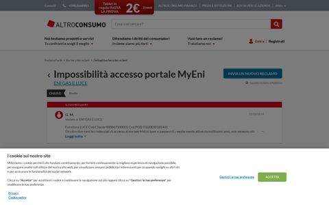 Impossibilità accesso portale MyEni - Reclamo contro ENI ...