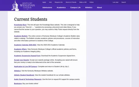 Current Students – Kentucky Wesleyan College