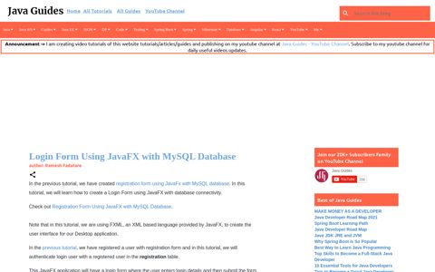 Login Form Using JavaFX with MySQL Database - Java Guides