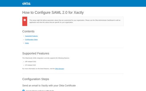 How to Configure SAML 2.0 for Xactly - Setup SSO - Okta