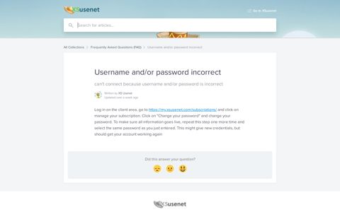 Username and/or password incorrect | XSusenet help center