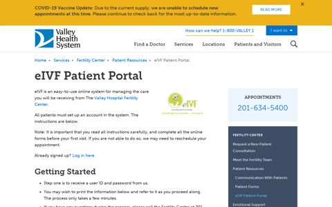 eIVF Patient Portal | Fertility Center, New Jersey | Valley ...