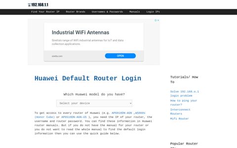 Huawei Default Router Login - 192.168.1.1